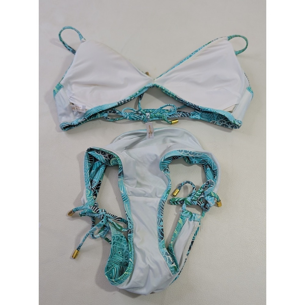 Helen Jon Bikini Swim Set Womens M Blue Dominica Floral Beach Pool Vacation - Picture 5 of 10